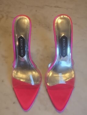 Jessica Rich Hot Pink Pointed-Toe Clear Strap Heels